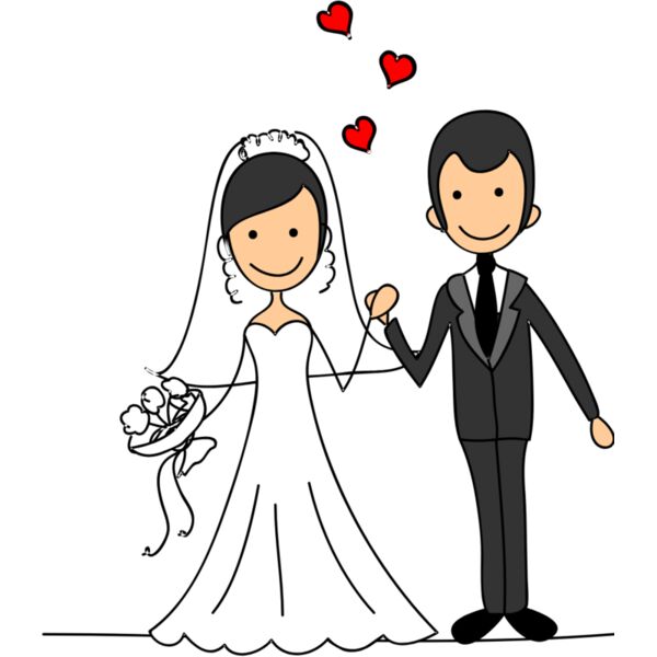 Cartoon Wedding Groom Bride Holding Hands 6 Thumbnail