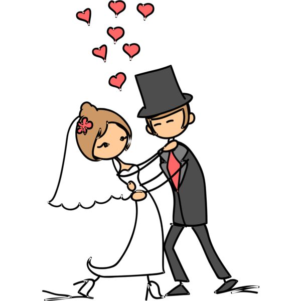 Cartoon Wedding Groom Bride Hug 8 Thumbnail
