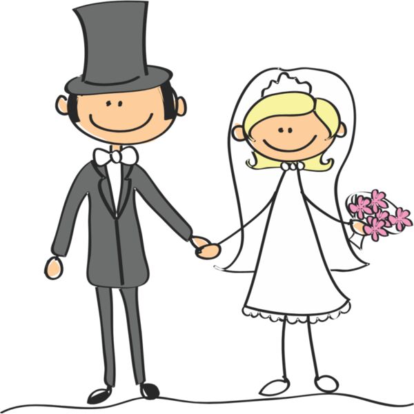 Cartoon Wedding Groom Bride Holding Hands 3 Thumbnail